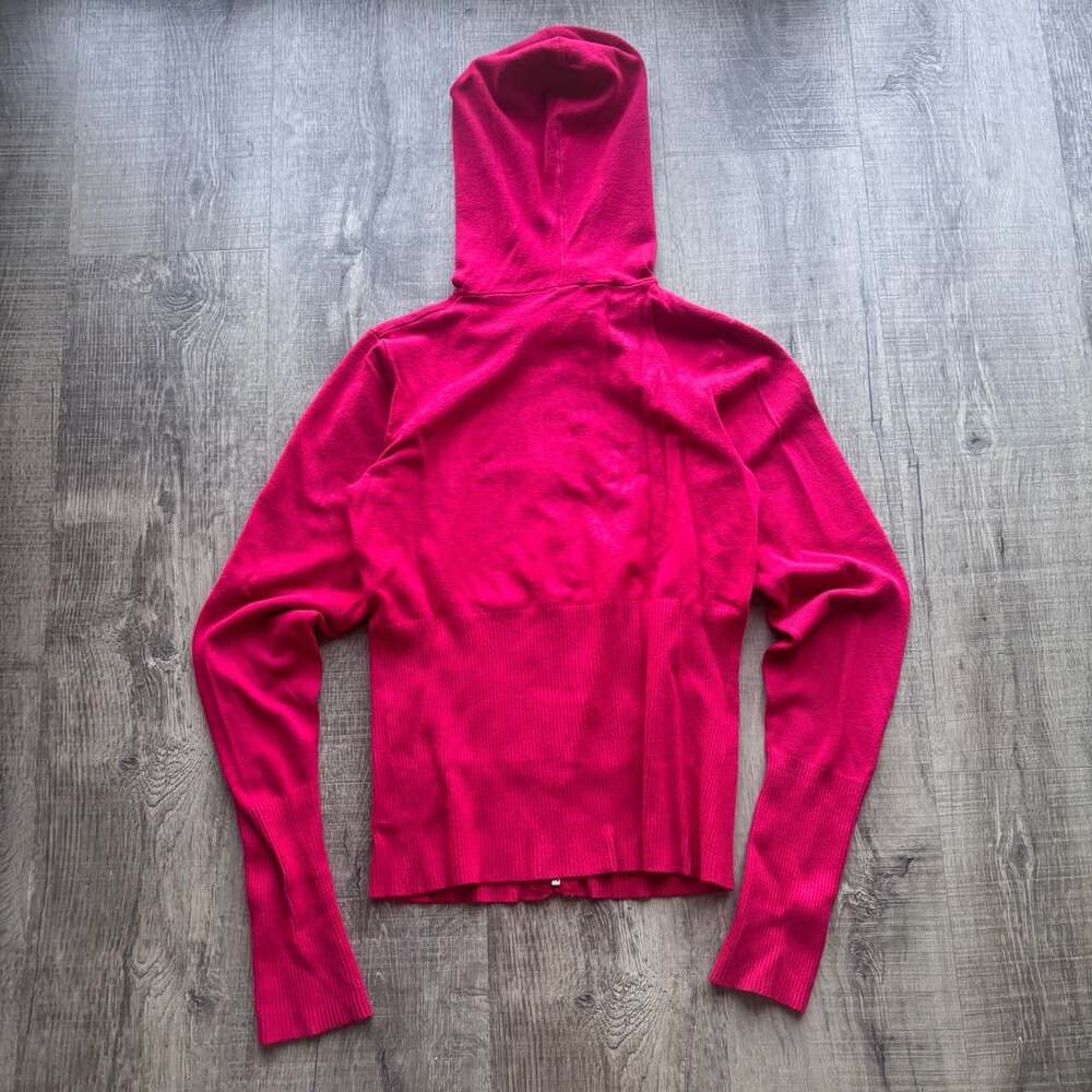 Vintage Bebe Rhinestone Bling Pink Zip-Up Knit Hoodie - Picture 4 of 5